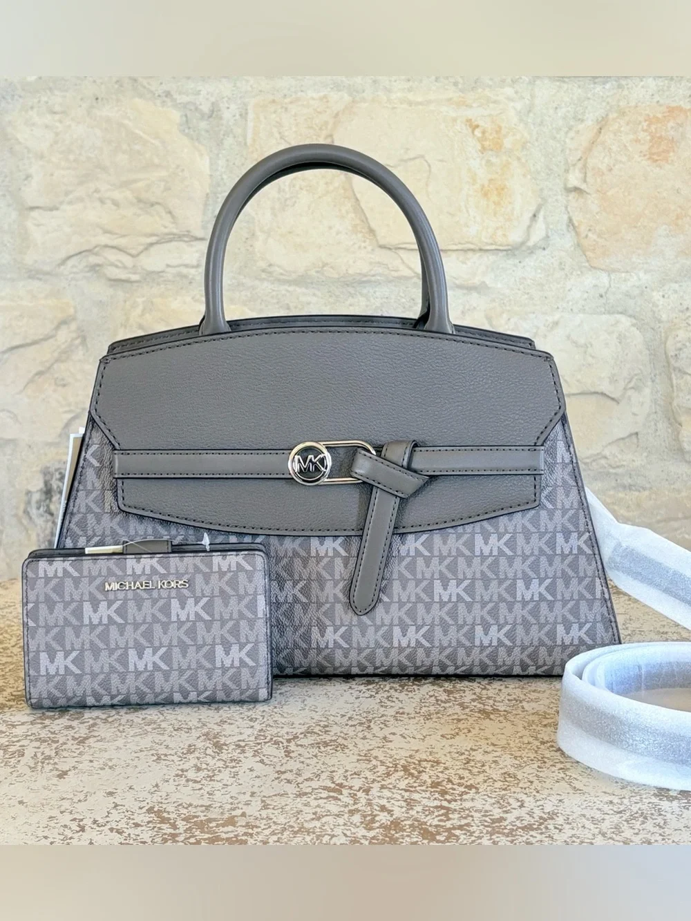 Michael Kors Gray MK Signature Satchel with Matching Wallet